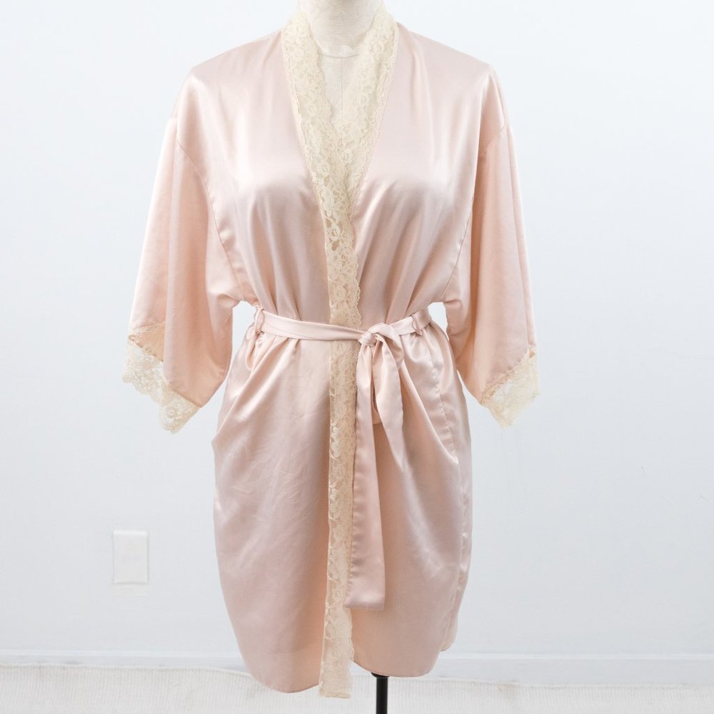 SOLD Luxury S Satin Lace Kimono Wrap Robe Pink Valentine’s day - Picture 1 of 10
